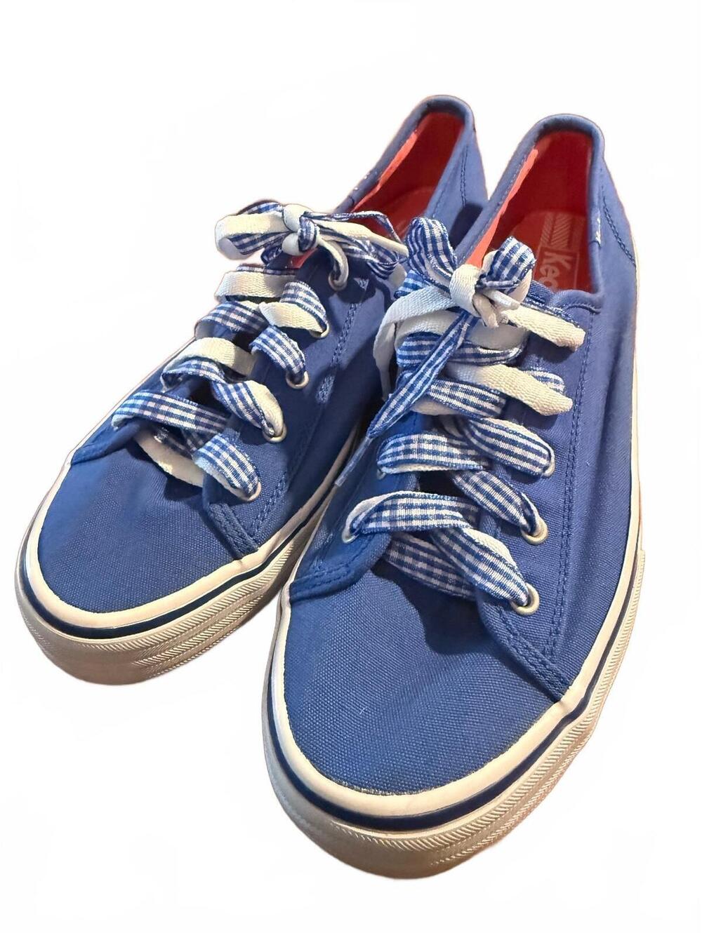 Keds Women's Blue Canvas Sneakers with Checkered Laces Size 8